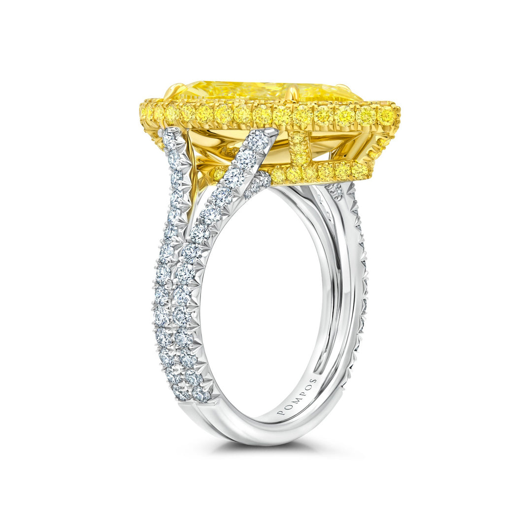 7.02ct Pear Shape Fancy Light Yellow Diamond Ring in Platinum & 18K Yellow Gold