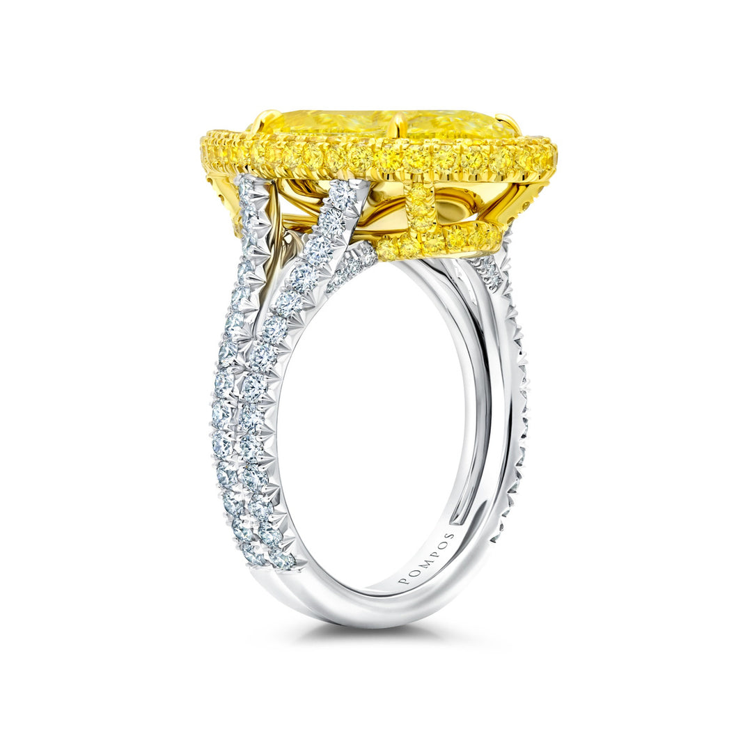 7.02ct Pear Shape Fancy Light Yellow Diamond Ring in Platinum & 18K Yellow Gold