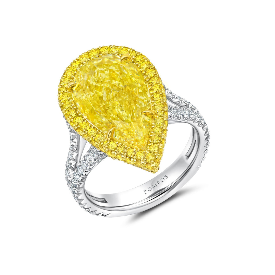 7.02ct Pear Shape Fancy Light Yellow Diamond Ring in Platinum & 18K Yellow Gold