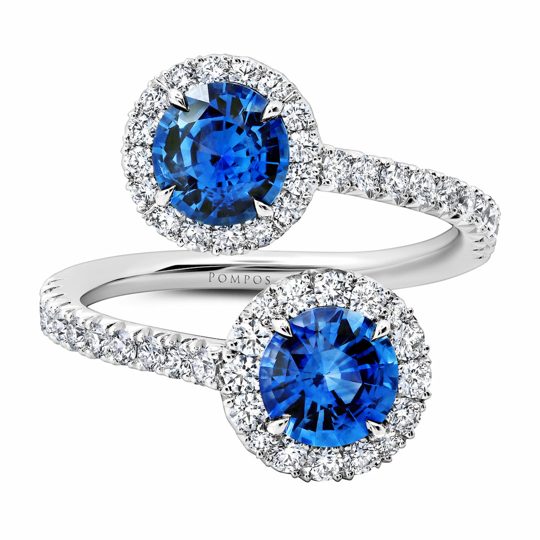 1.93ctw Round Sapphire & Diamond Bypass Ring in Platinum