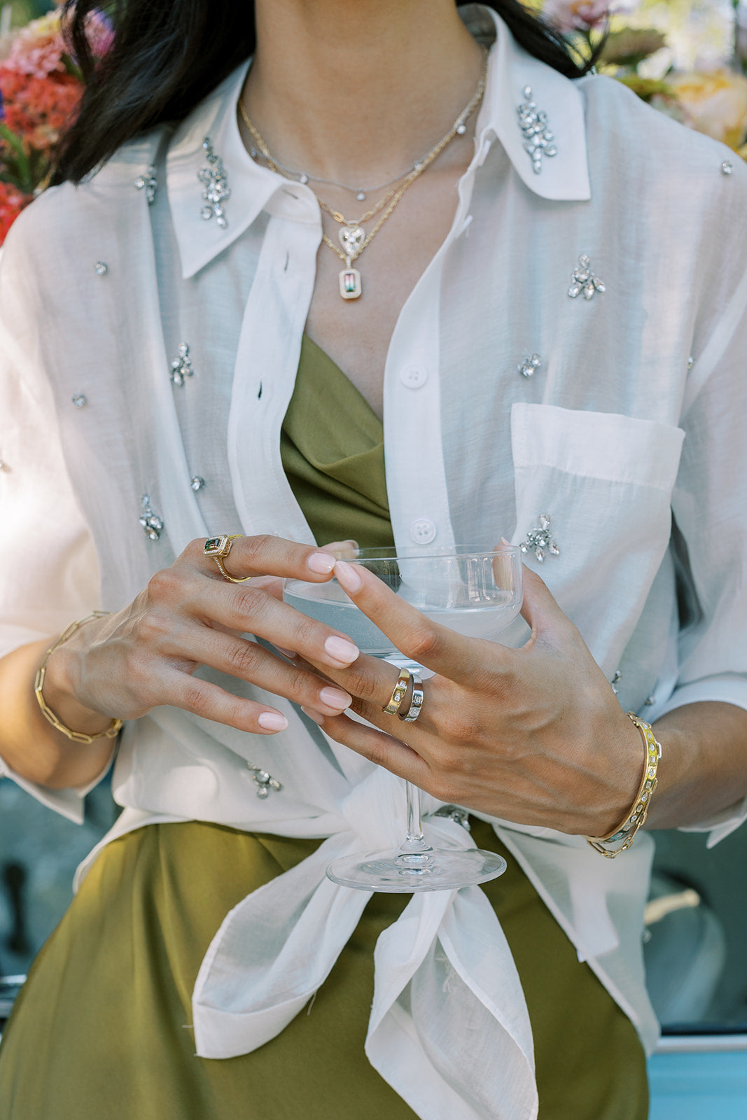 Inlay Baguette and Pear Diamond Ring in 14K Gold