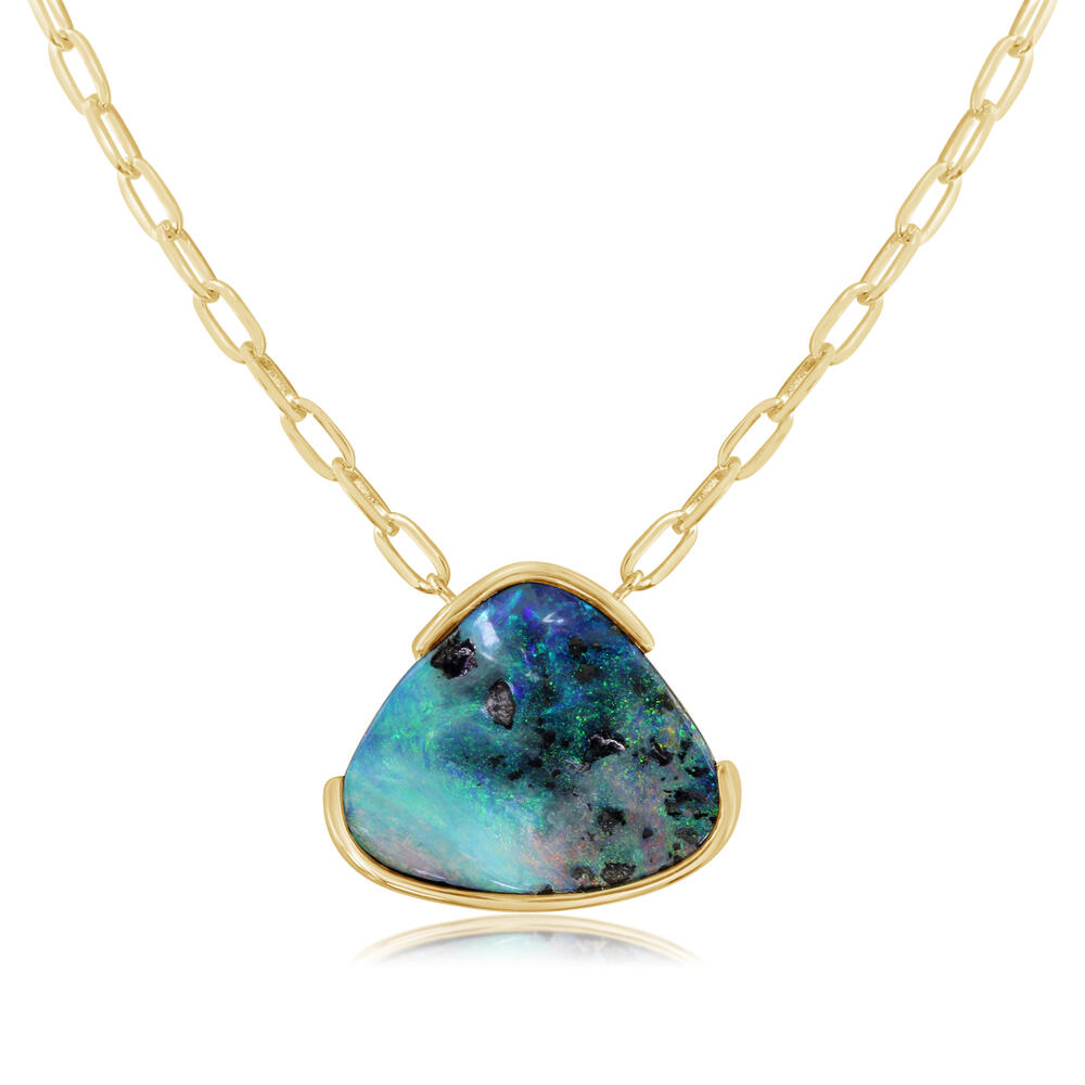 12ct Australian Boulder Opal Necklace in 14k Yellow Gold