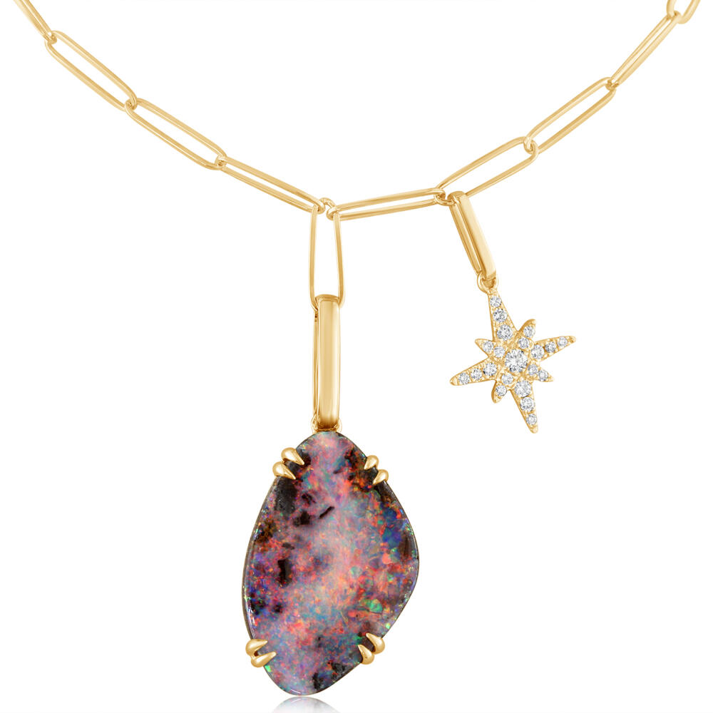 7.28ct Freeform Australian Boulder Opal & Diamond Star Necklace