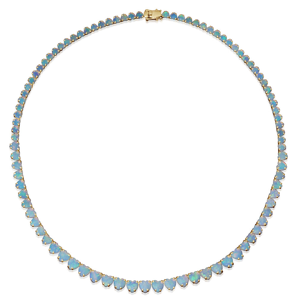 17.90ctw Australian Opal Heart Shape Neckpiece in 14k Yellow Gold