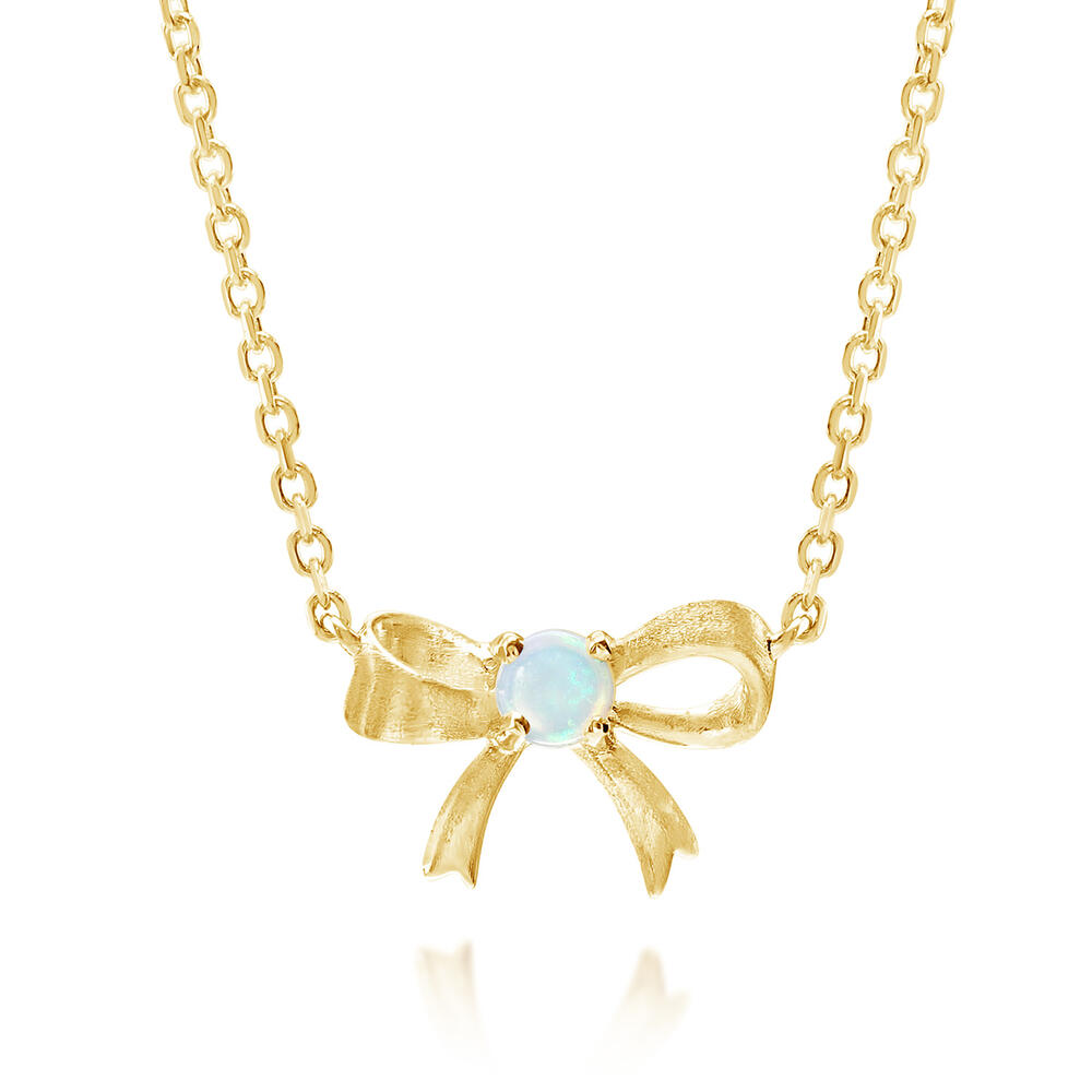 14K Yellow Gold Australian Opal & Diamond Mini Bow Necklace
