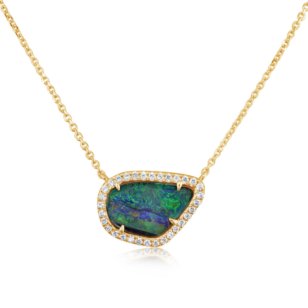 3.72ct Australian Boulder Opal & Diamond Necklace