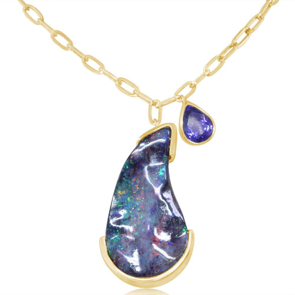 17.77ct Freeform Australian Boulder Opal & Tanzanite Necklace