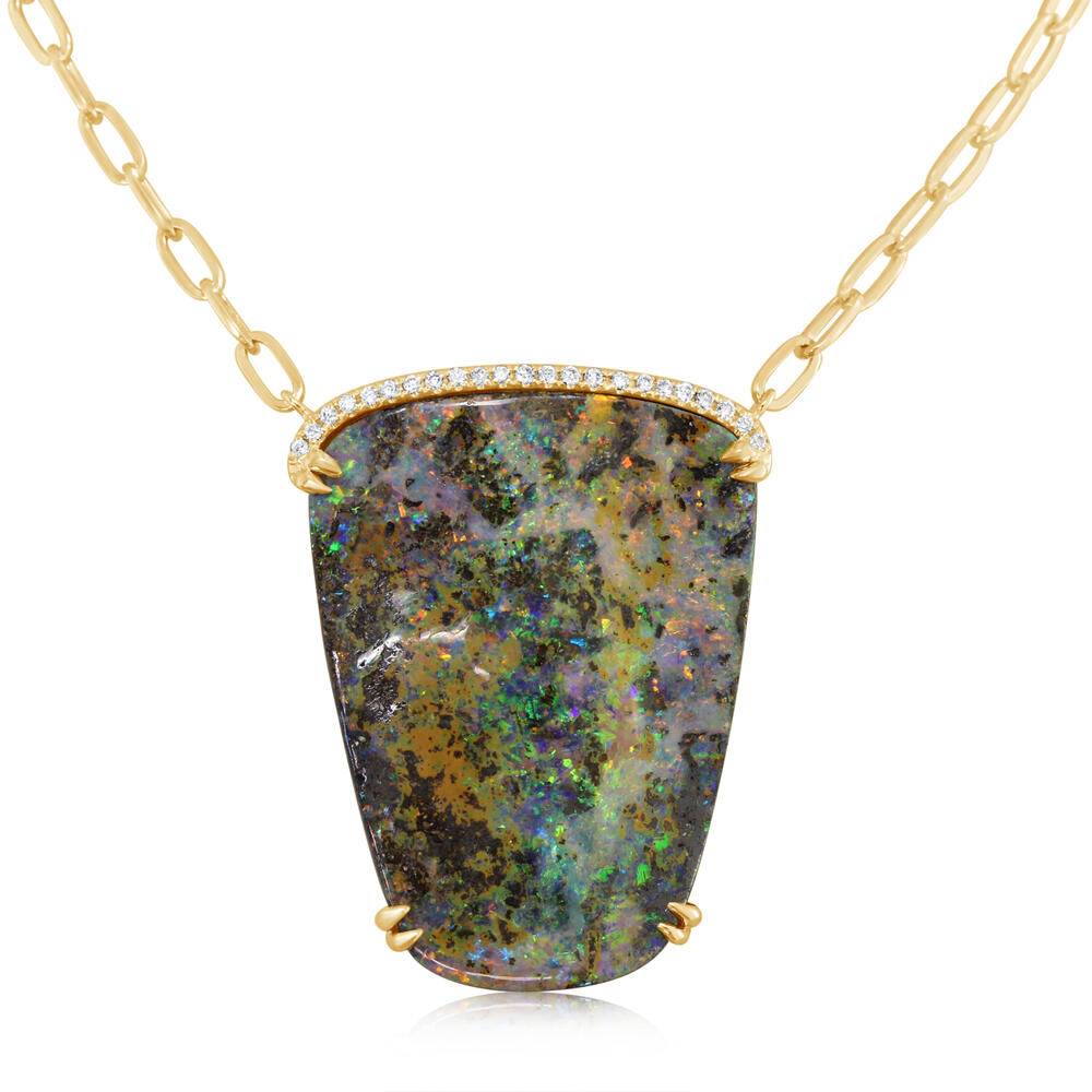 49.66ctw Freeform Australian Boulder Opal & Diamond Necklace