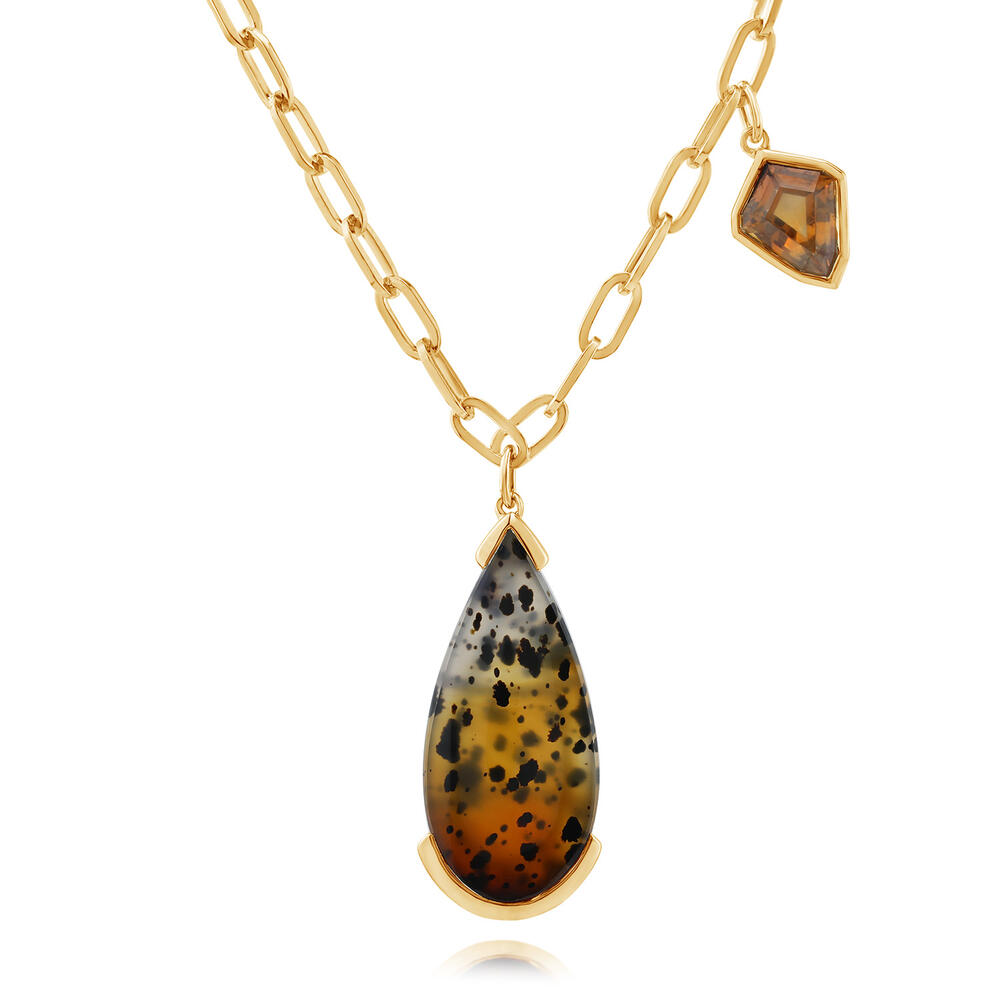 14K Yellow Gold Montana Agate & Montana Sapphire Necklace
