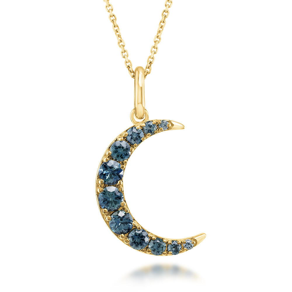 14K Yellow Gold Montana Sapphire Crescent Moon Pendant/Charm