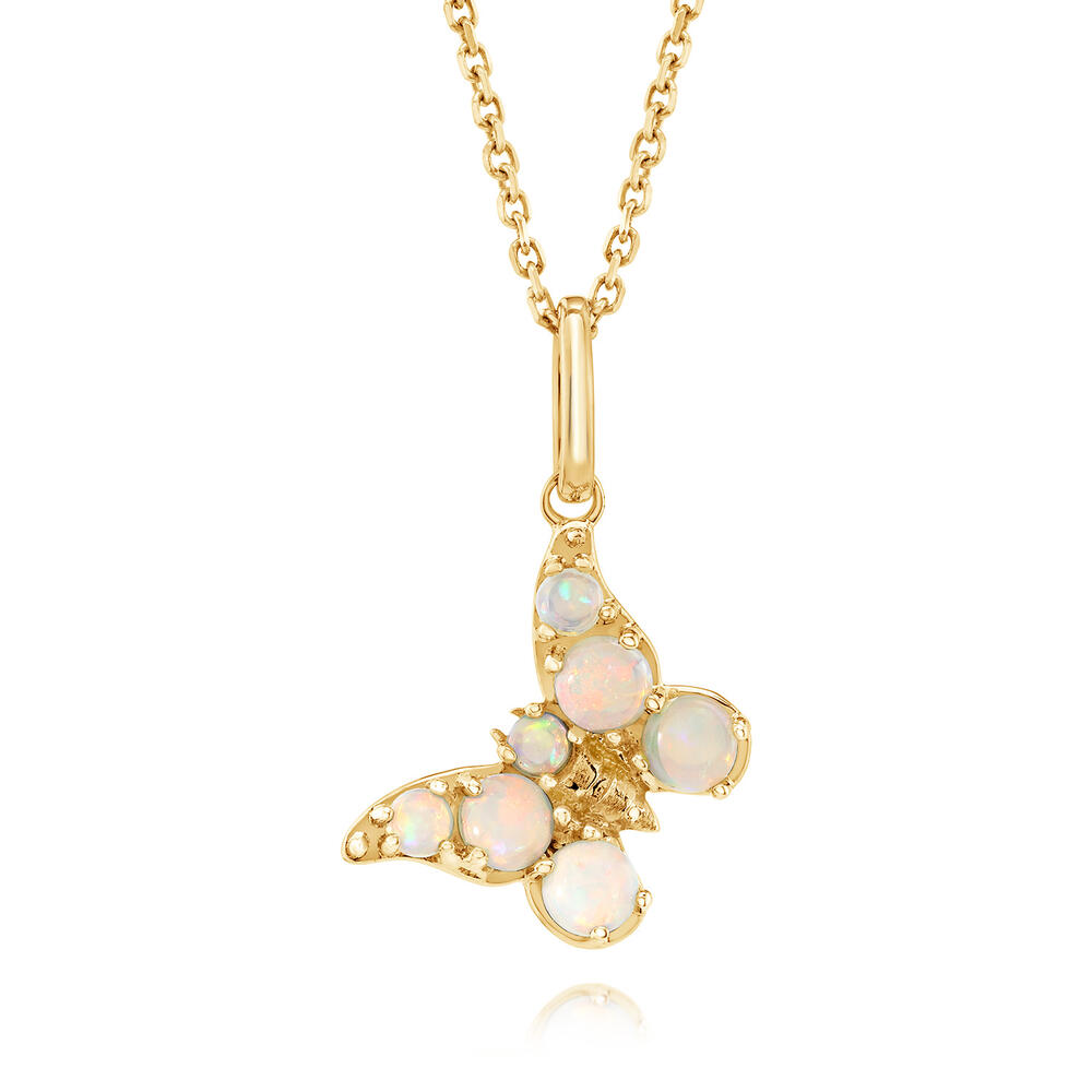 Butterfly Australian Opal Charm Pendant in 14K Yellow Gold