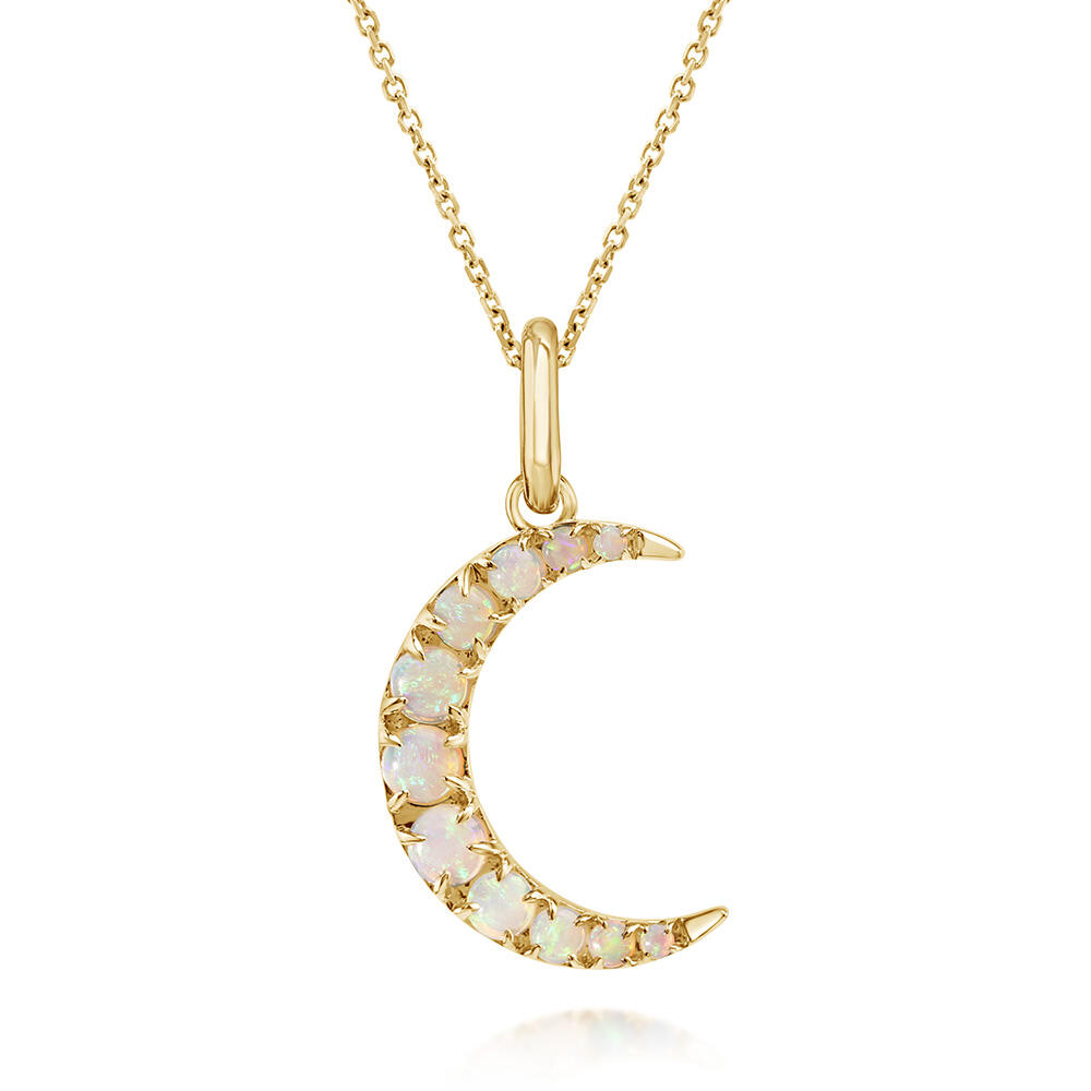 14K Yellow Gold Australian Opal Moon Pendant/Charm