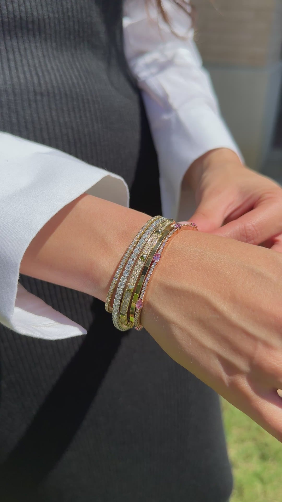 Pink Sapphire & Diamond Extensible Stretch Bracelet in 18K Rose Gold