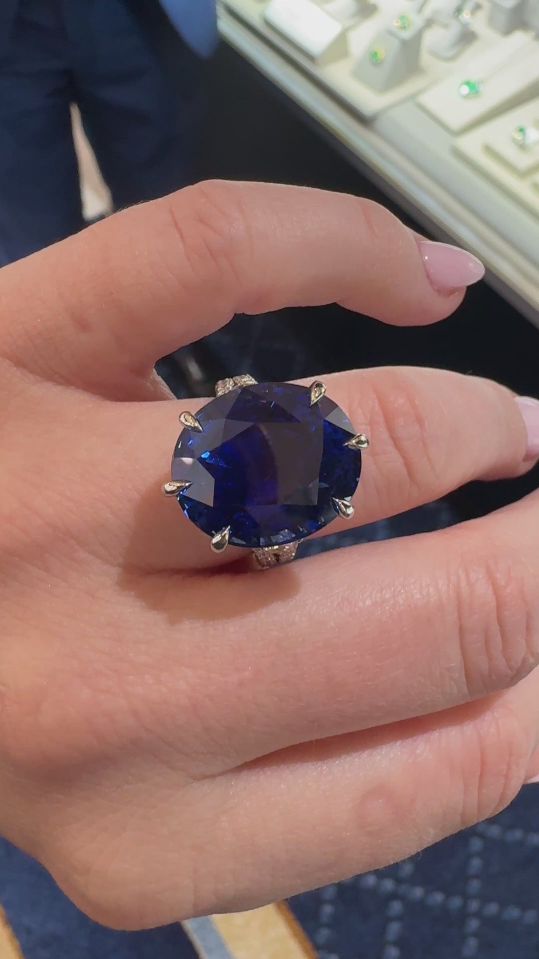 Exceptional 20.14ct Oval Ceylon Blue Sapphire & Diamond Ring in Platinum