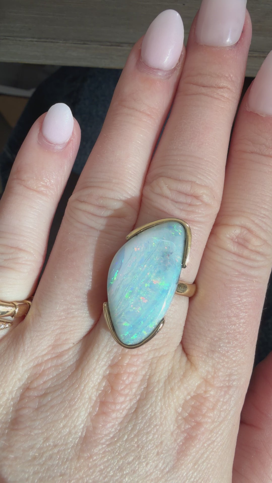 8.41ct Freeform Australian Boulder Opal Ring in 14K Yellow Gold