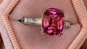 2021 AGTA Spectrum Award Winning 3.58ct Cushion Hot Pink Spinel & Diamond Ring