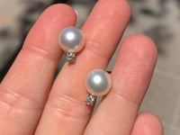 10mm Fine White South Sea Pearl & Diamond Stud Earrings