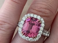 6.36ct Cushion Tanzanian Pink Spinel & Diamond Ring