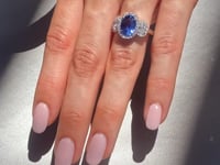 Oval Ceylon Sapphire & Diamond Three Stone Ring