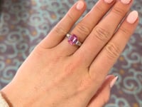 3.09ct Emerald Cut Pink Sapphire & Diamond Ring in Platinum & 18K Rose Gold