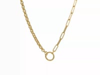 14K Yellow Gold Rolo and Paperclip Link Lariat Necklace