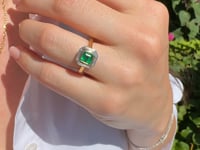 1.05ct Square Emerald Cut Emerald & Diamond Ring