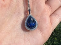 2.82ct Pear Shape Sapphire & Diamond Drop Necklace