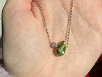 1.88ct Pear Shape Peridot & Diamond Two-Stone Necklace in 18K Yellow Gold