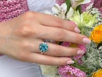 9.60ct Emerald Cut Blue Zircon & Diamond Three Stone Ring in Platinum