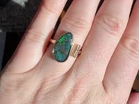 4.24ct Freeform Australian Boulder Opal & Diamond Two-Stone Ring