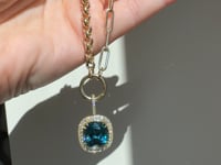 10.92ct Cushion Blue Zircon & Diamond Enhancer Pendant in 18K Yellow Gold