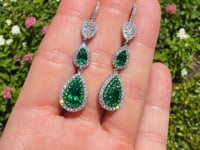 Colombian Emerald & Diamond Dangle Earrings in Platinum