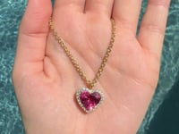 5.19ct Heart Shape Brazilian Pink Tourmaline & Diamond Pendant in 18K Yellow Gold