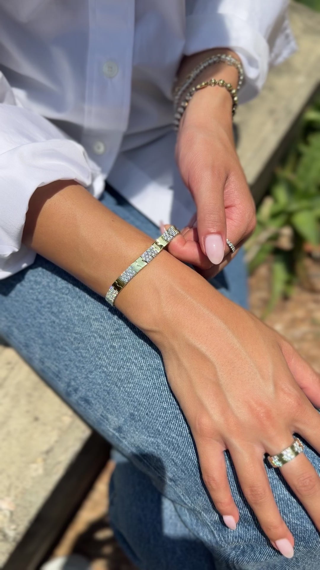 Stretchable Natural Diamond "Puzzle" Stretch Bracelet in Platinum & 18K Yellow Gold