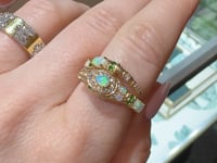 Snake Australian Opal, Tsavorite Garnet & Diamond Ring in 18k Yellow Gold