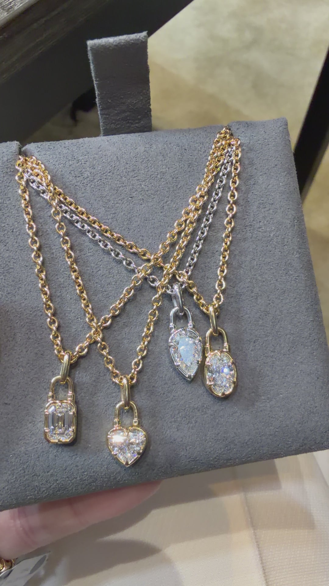 1.00ct Pear Shape Natural Diamond Lock Charm Necklace in 18K Gold