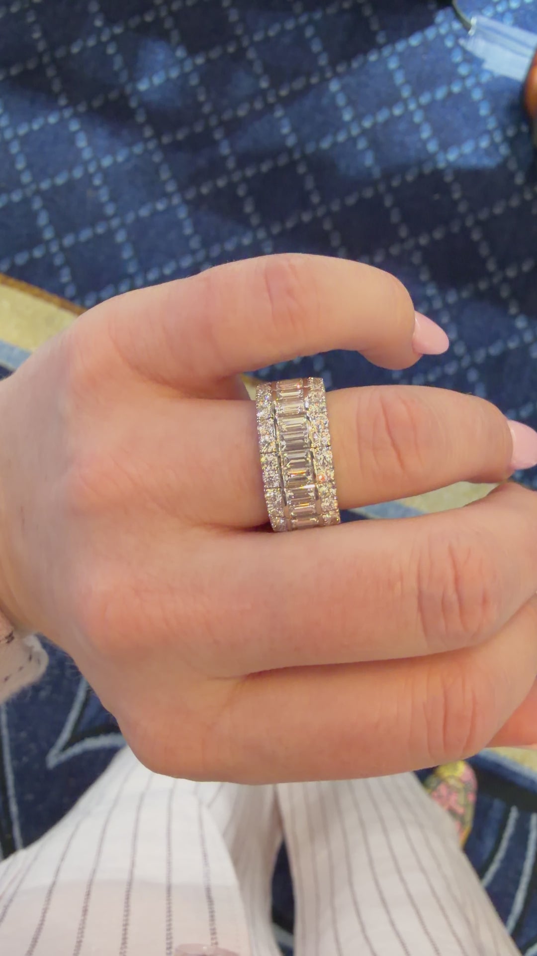 Baguette & Pave Art-Deco Natural Diamond Stretch Eternity Band
