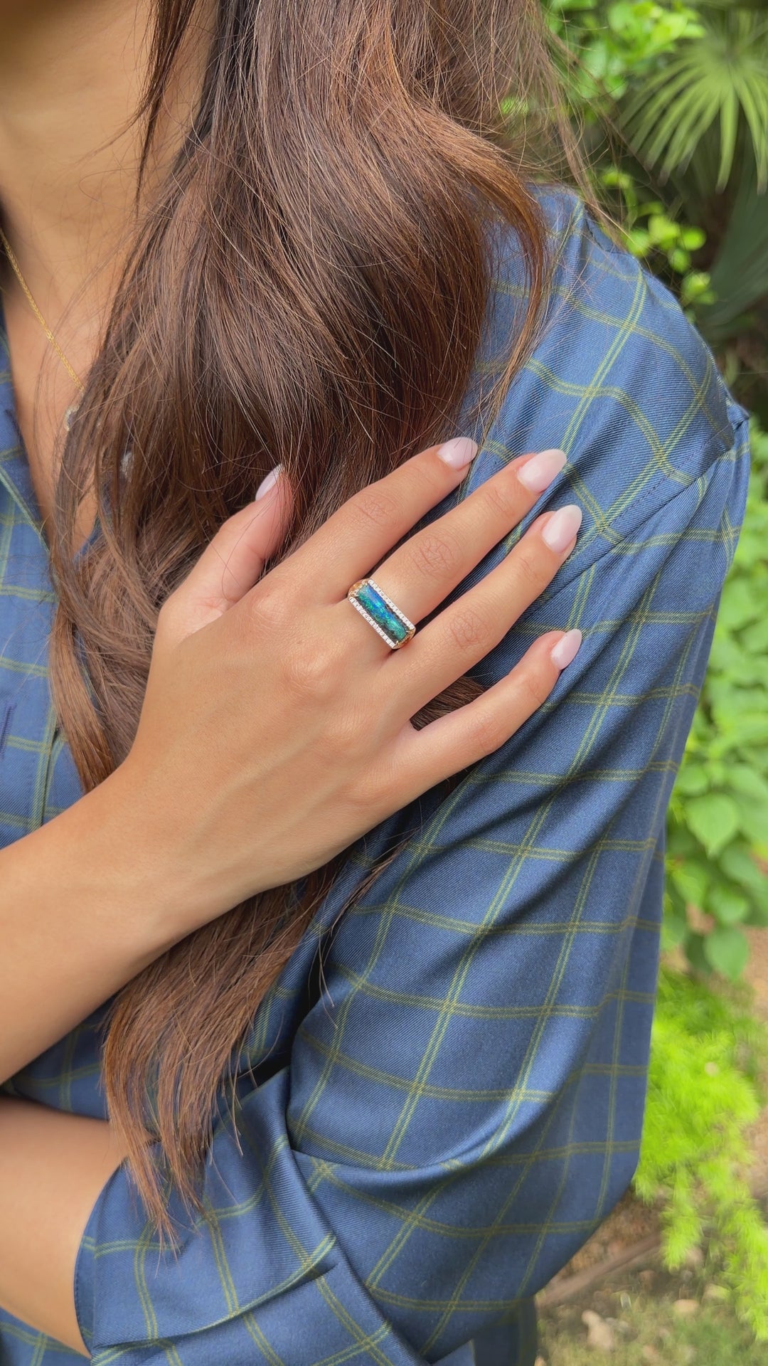 3.65ct Freeform Australian Boulder Opal & Diamond Ring in 14K Yellow Gold