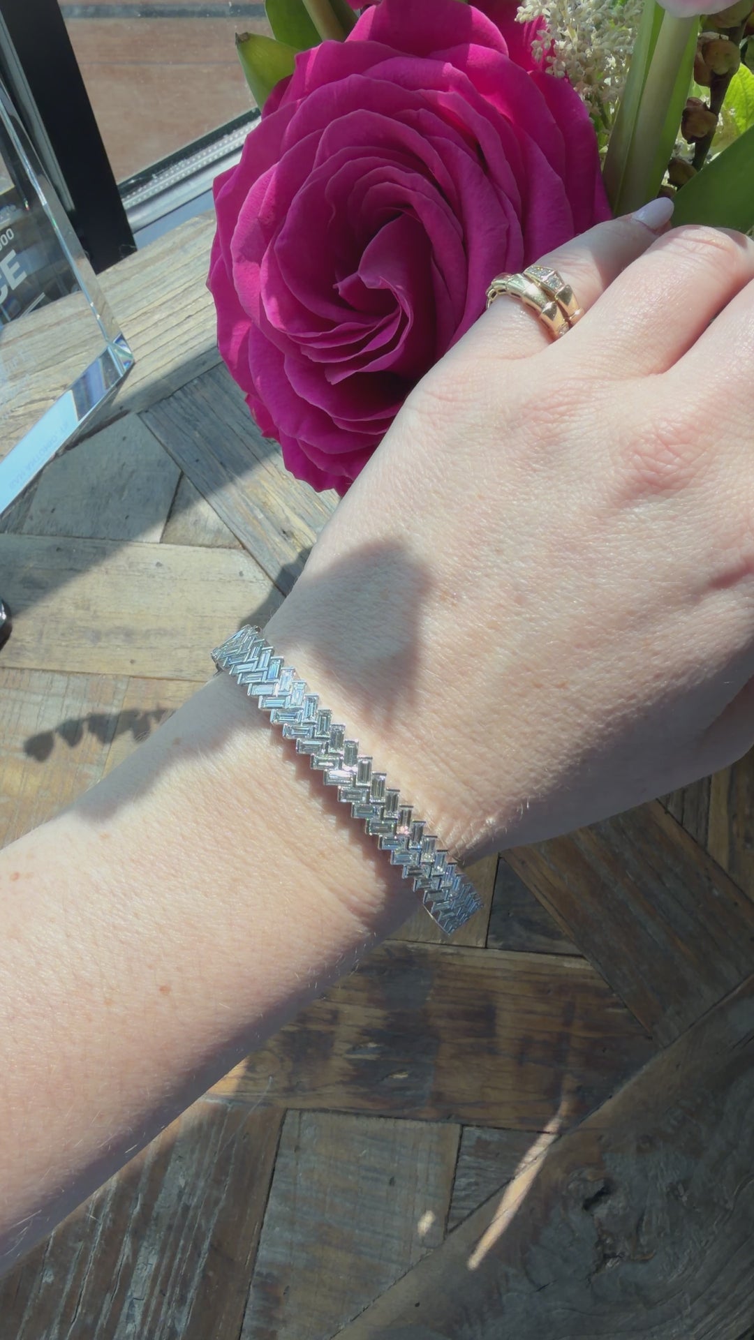 Chevron Baguette Diamond Hinged Bracelet in 18K Gold