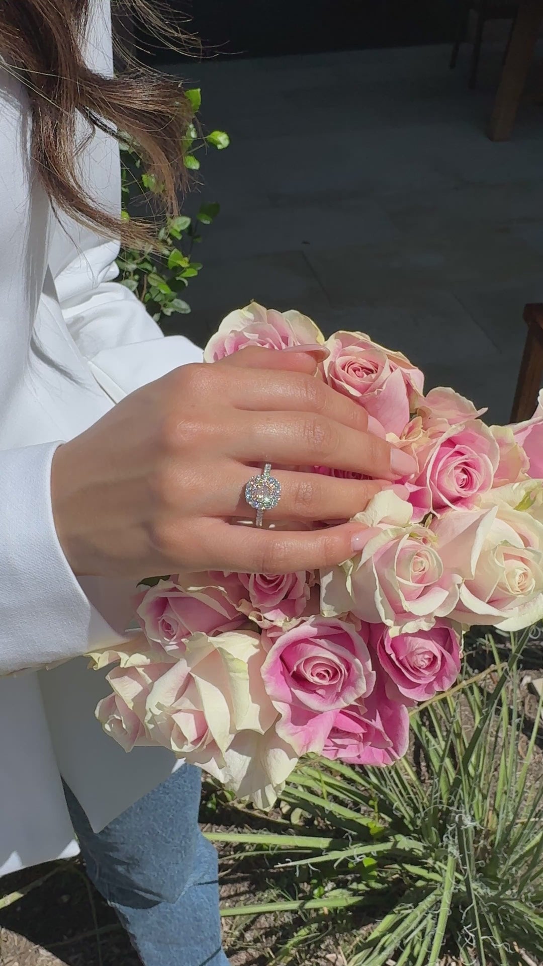 0.47ct Very Light Pink Cushion Diamond set in Platinum & 18K Rose Gold