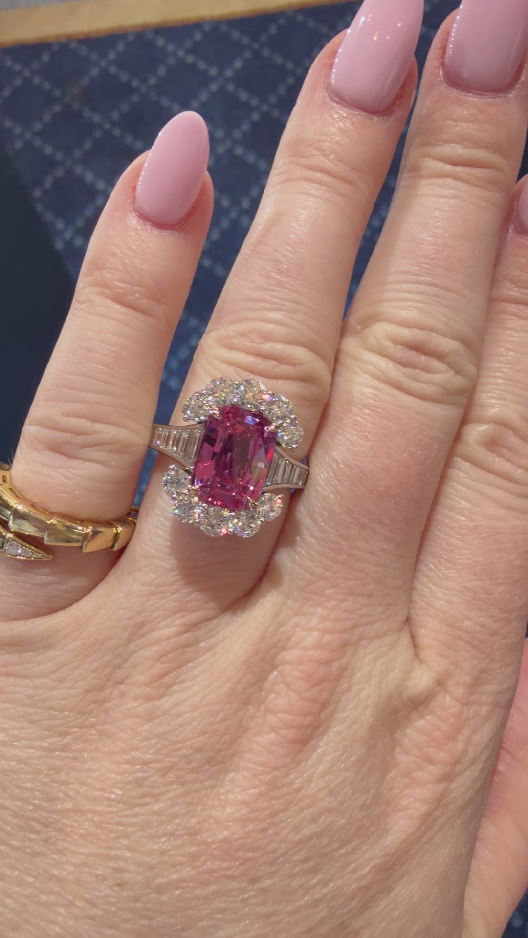 4.09ct Purplish-Pink Cushion Sapphire & Diamond Ring in Platinum