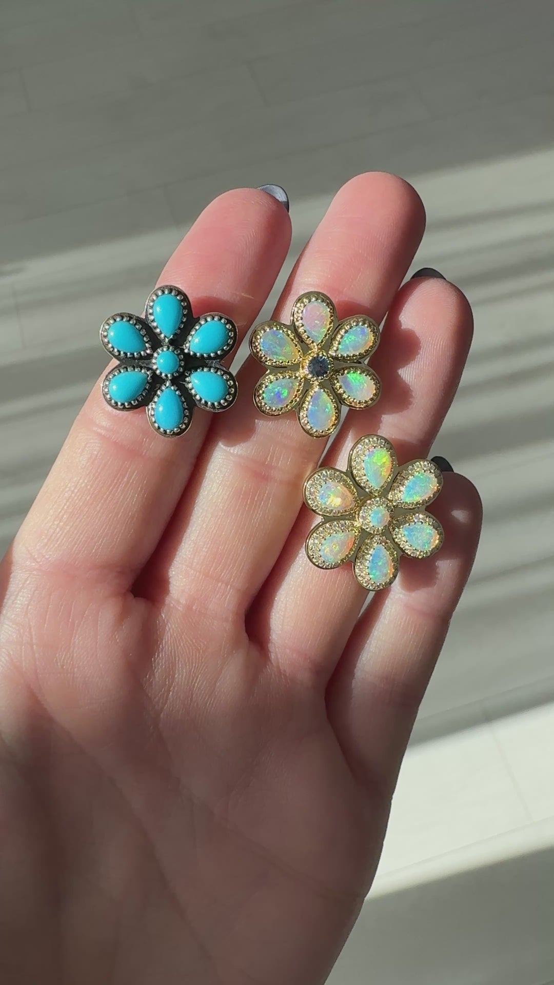 14K Yellow Gold Australian Opal & Diamond Flower Bolo Ring