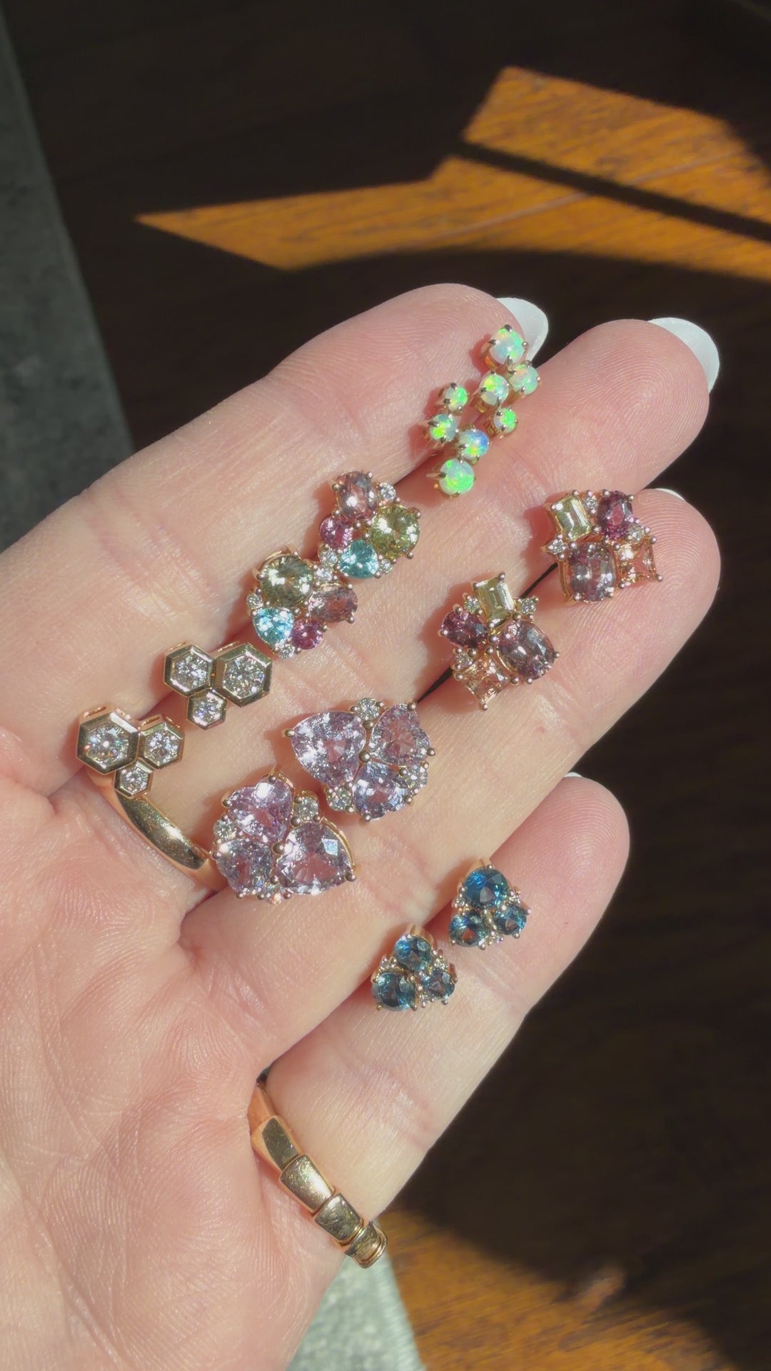 2.00ctw Mix Shape & Gemstone Cluster "FIESTA" earrings set in 18K Yellow Gold