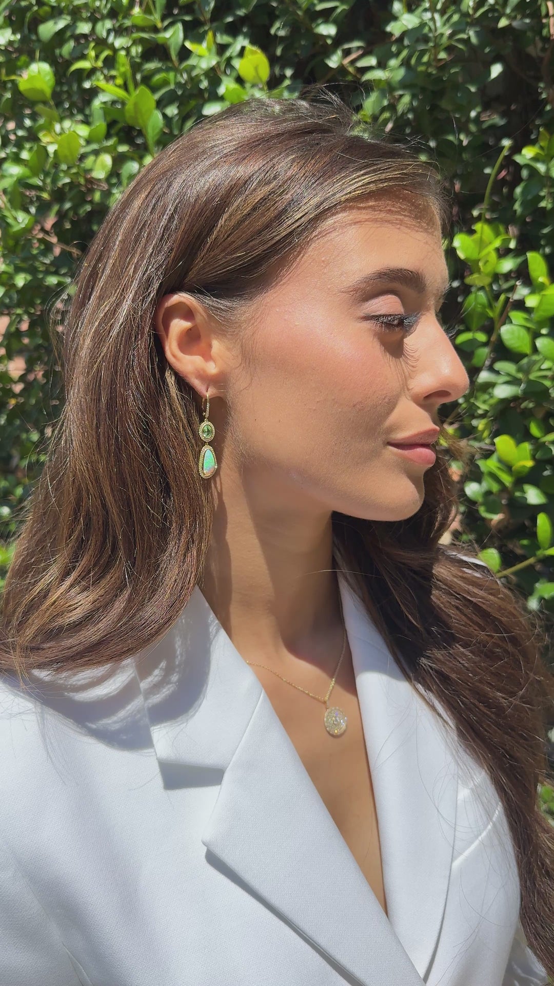 One-of-a-Kind Opal & Tanzanian Mint Garnet Dangle Earrings in 18k Yellow Gold