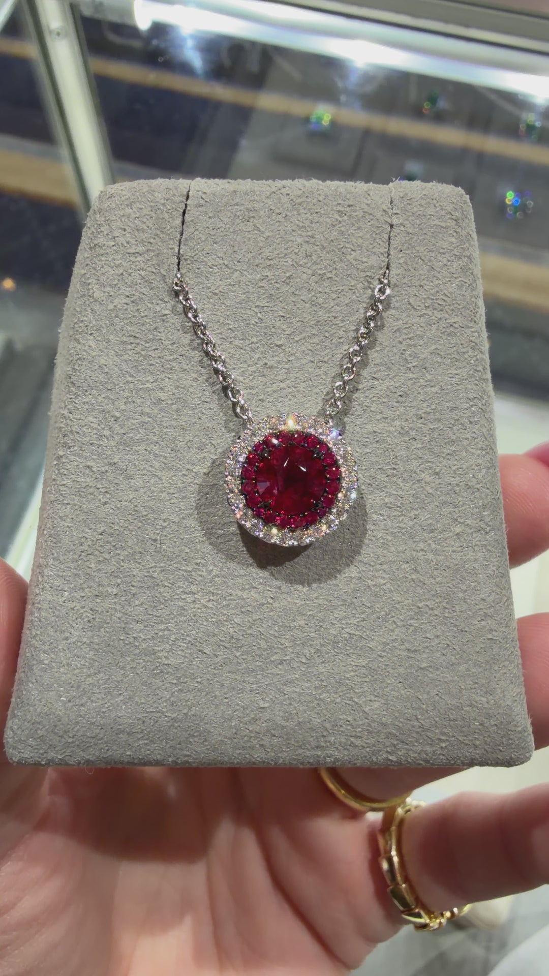 1.27ct Round Ruby & Diamond Slider Necklace in Platinum & 18K Gold