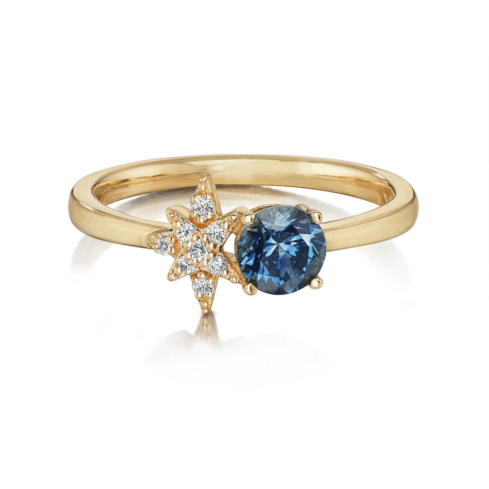 Mini Montana Sapphire & Diamond Star Hugging Ring in 14K Yellow Gold
