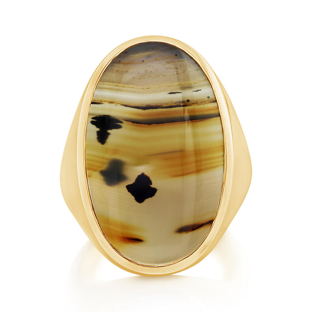 14K Yellow Gold 15.10ct Oval Montana Agate Ring