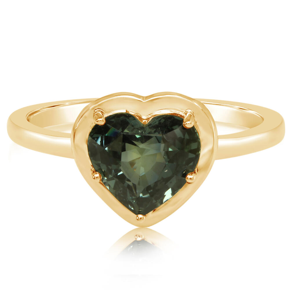 2.39ctw Blue-Green Heart Shape Sapphire Ring in 14K Yellow Gold