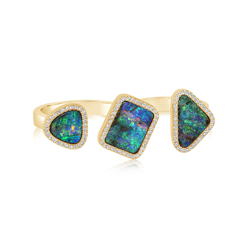 7.80ctw Freeform Australian Boulder Opal Knuckle Ring in 14K Yellow Gold