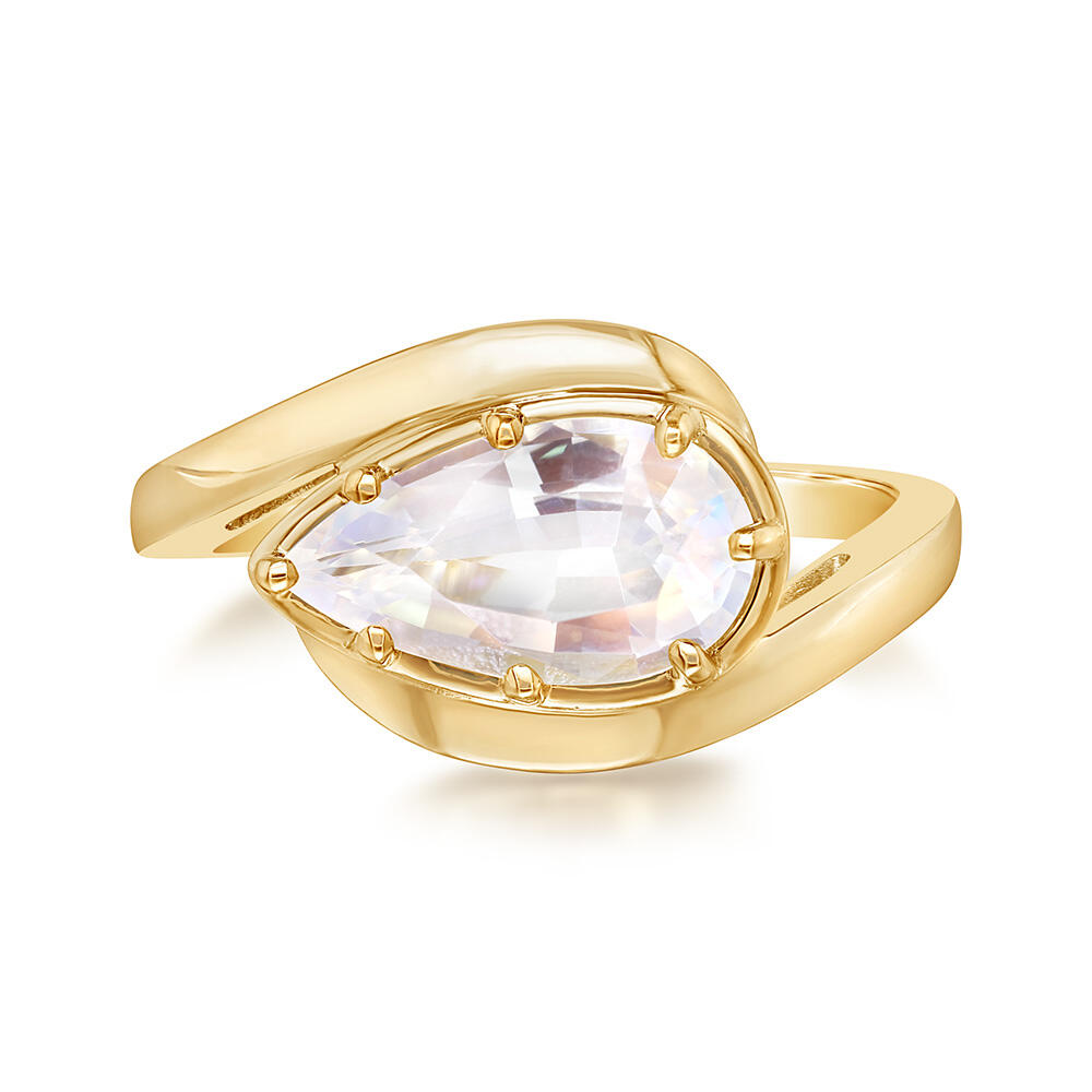 1.85ctw Pear Shape Moonstone Ring in 18K Yellow Gold